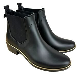 Kate Spade NWB Solstice K4477 Black Ankle Rain Boot Size 10B Pull-On Back Logo